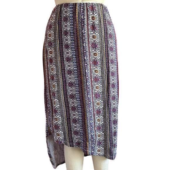 Womens Skirt Size Medium Multicolor Asymmetrical Boho Earthy Hippie Office Wear - Picture 1 of 8